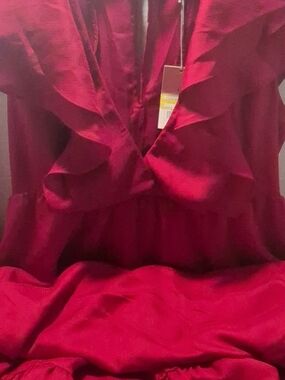 a new day Burgundy Ruffle Maxi Dress
